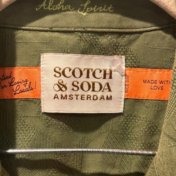 Scotch & Soda Green Patterned Embroidered Short Sleeve Button Down Medium - Picture 3 of 7